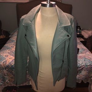 Aqua blue faux leather jacket